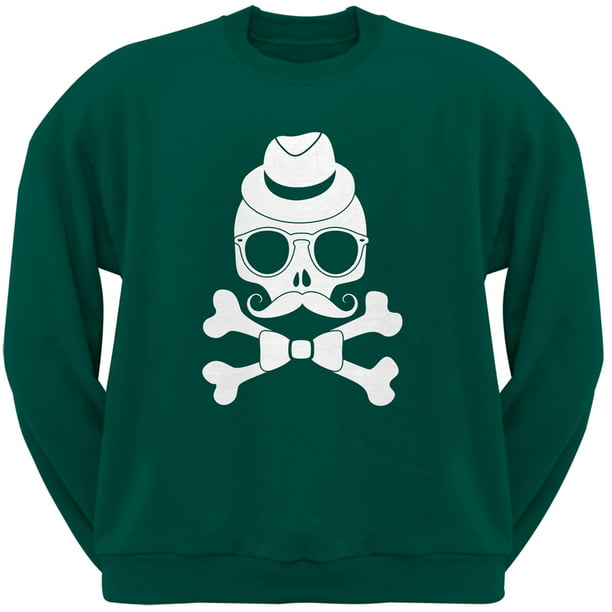 Hipster Skull And Crossbones Green Adult Crew Neck Sweatshirt